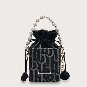 Black Denim Pearl Purse